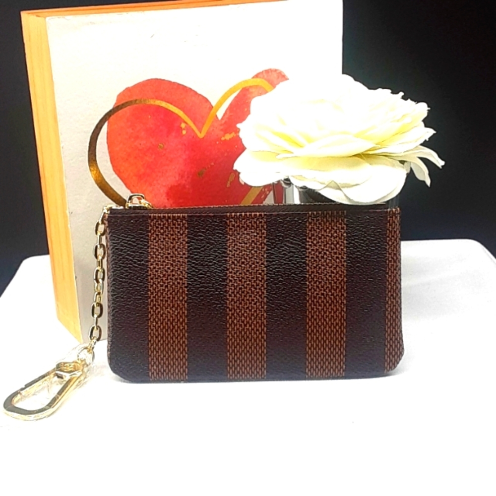 Brown and Tan Striped Wristlet - Picture 2 of 5